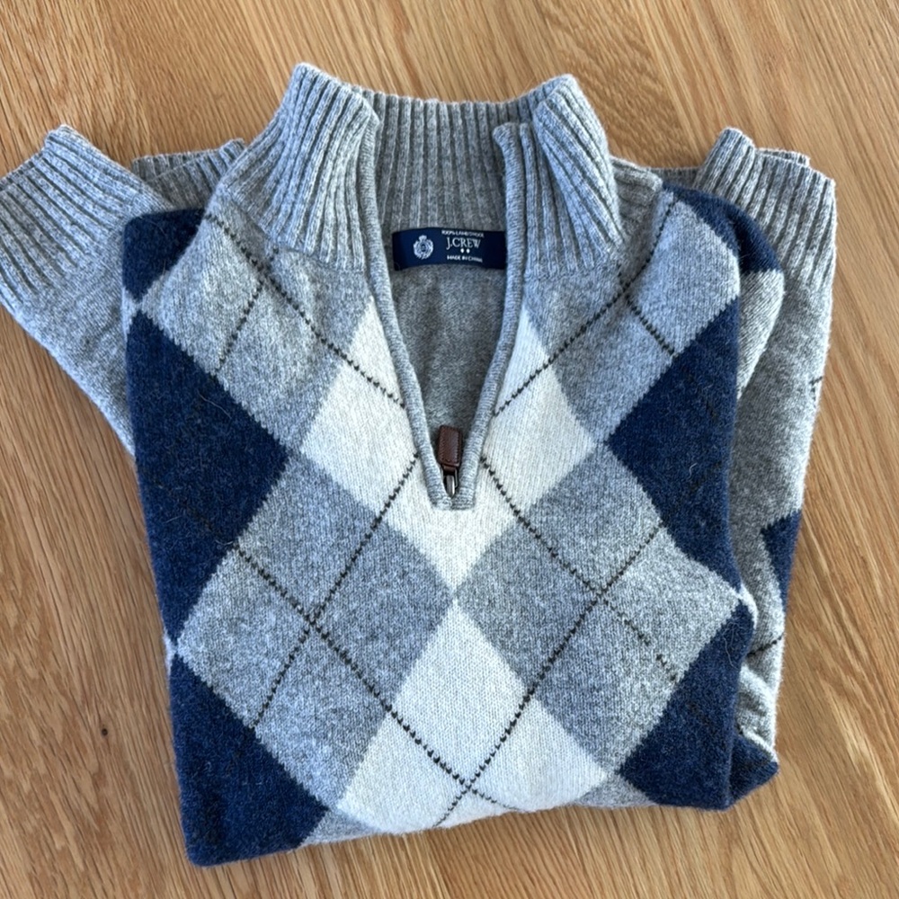 J. Crew Gray and Blue Argyle Men's Sweater